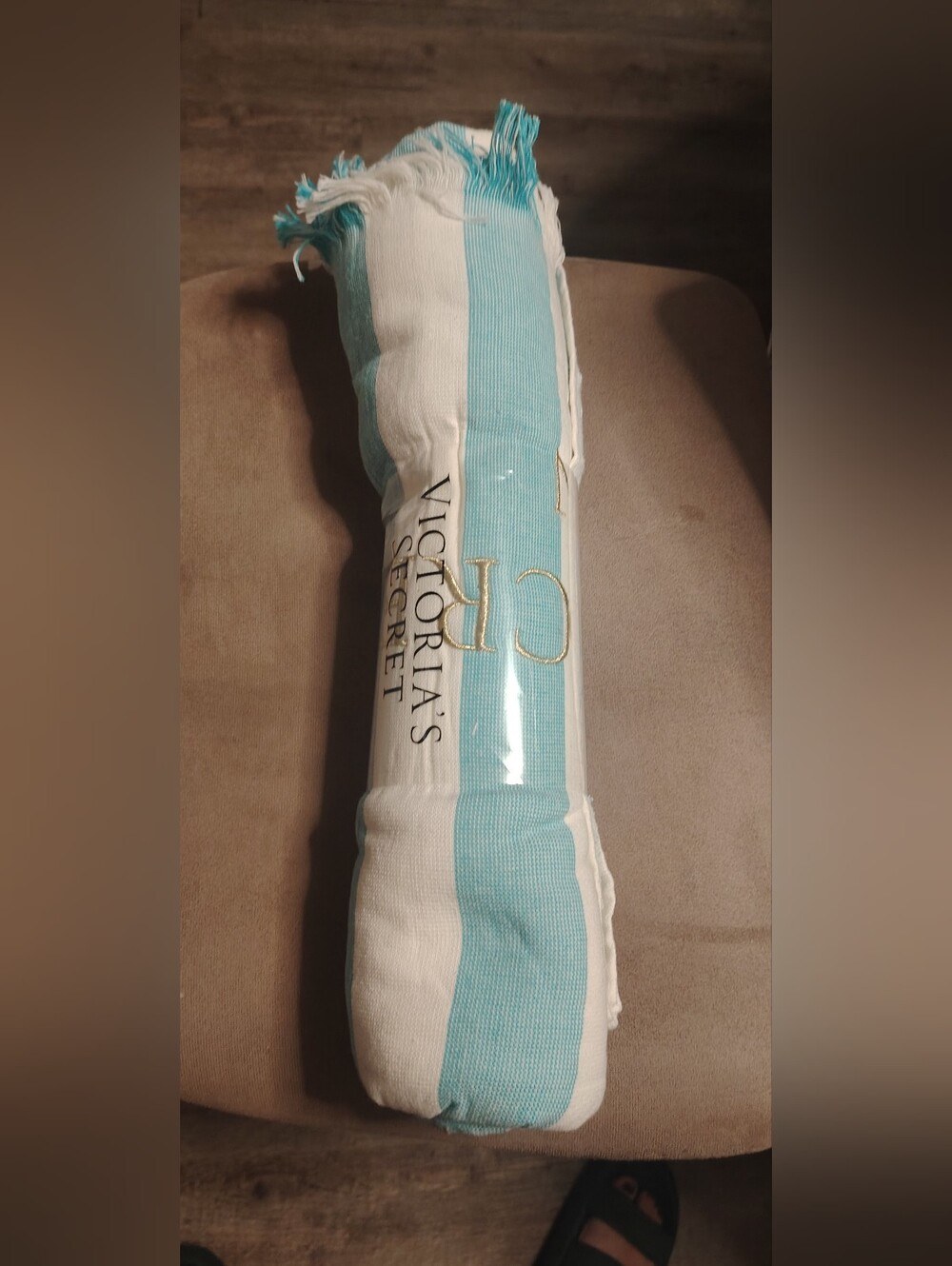 Victoria's Secret Turquoise and White Striped Beach Towel